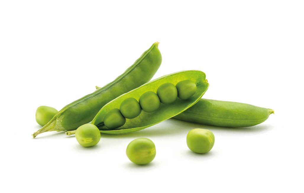 Photo of beautiful green peas isolated on white background