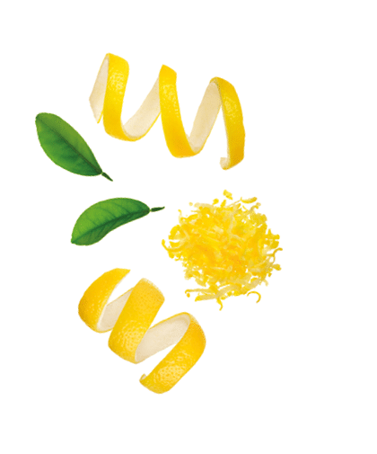Lemon peel with leaf isolated on white background without a shadow. Healthy food