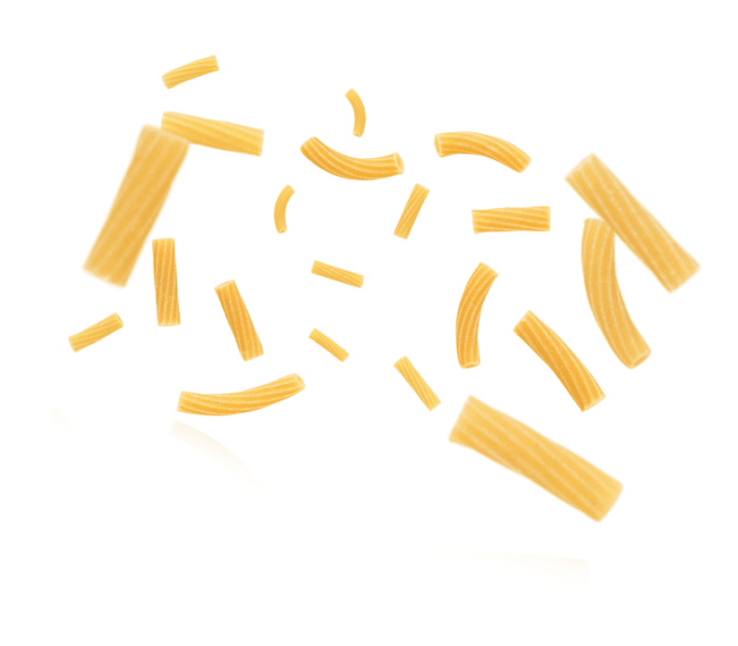 Set of flying uncooked rigatoni pasta isolated on white background with clipping path