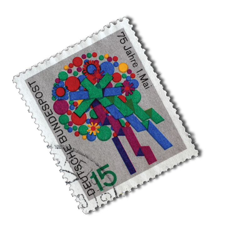ZAGREB, CROATIA - JUNE 27, 2014: Stamp printed in Germany showing a bouquet of flowers on the occasion of Labor Day. 75th Anniversary of the 1st of May celebration, circa 1965