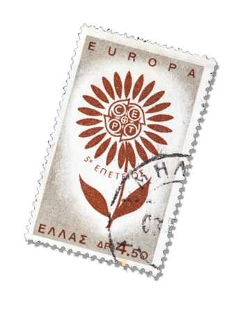 GREECE - CIRCA 1964: A stamp printed in Greece from the “Europa" issue shows Europa flower, circa 1964.