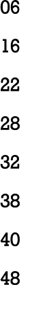 06 16 22 28 32 38 40 48
