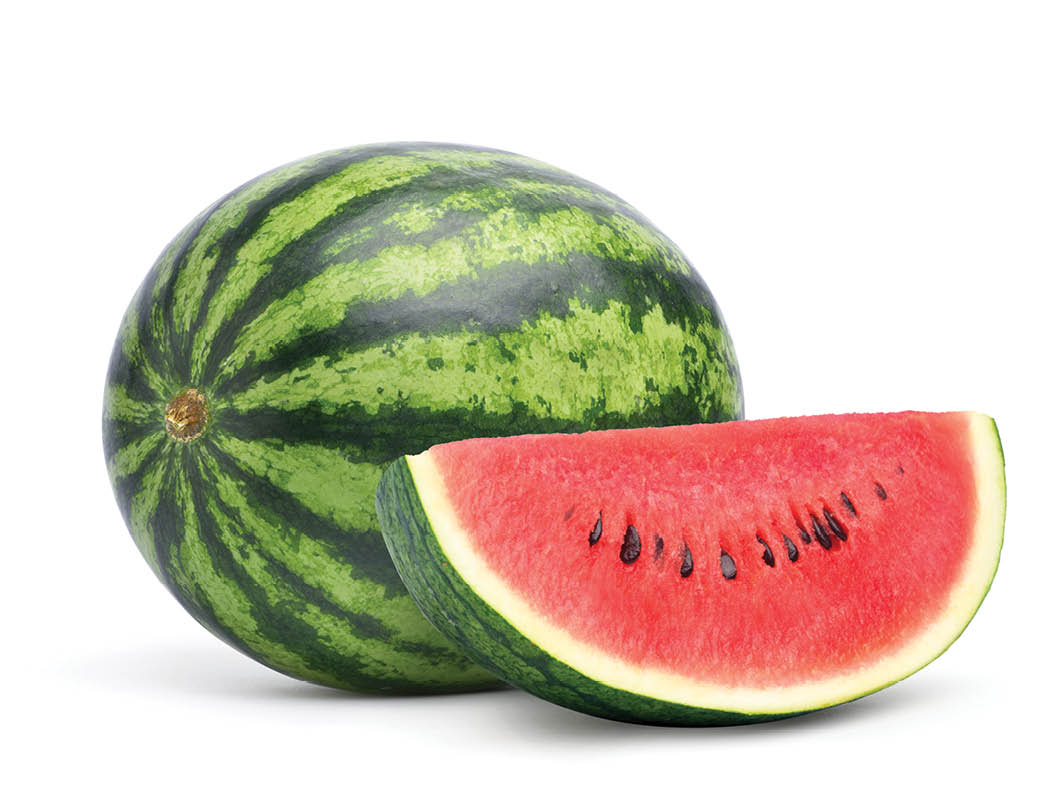 Juicy watermelon with sliced isolated on white background. Clipping path.