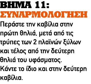 ΒΗΜΑ 11: ΣΥΝΑΡΜΟΛΟΓΗΣΗ Περάστε την καβίλια στην πρώτη θηλιά, μετά από τις τρύπες των 2 πλαϊνών ξύλων και τέλος από τη...