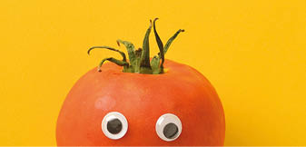 Set of colorful funny vegetables with face on isolated color background. Vegetables child healthy eating concept.