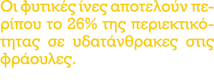 Οι φυτικές ίνες αποτελούν περίπου το 26% της περιεκτικότητας σε υδατάνθρακες στις φράουλες.