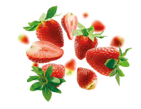 Strawberry berry levitating on a white background.