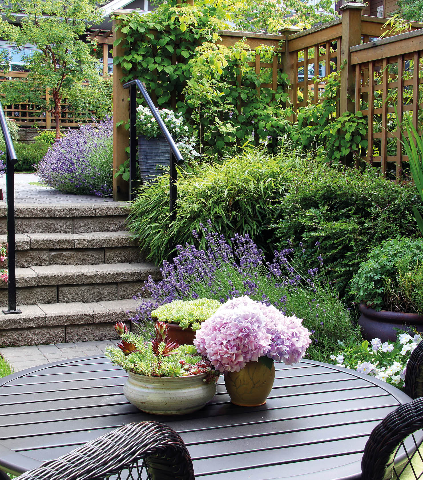 Small townhouse perennial summer garden. Also available in vertical. 