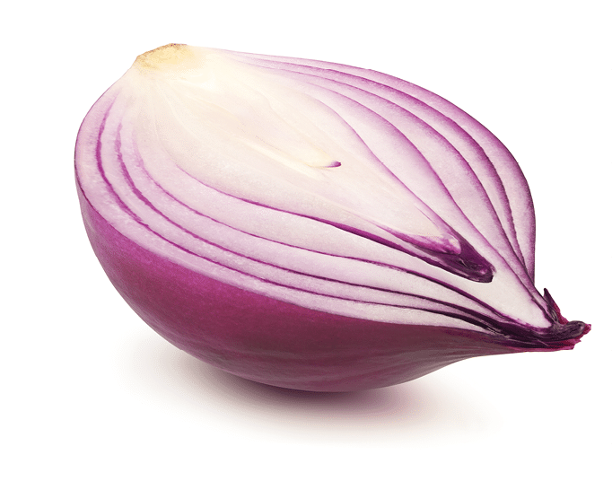 Half of red onion isolated on white background.